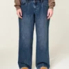 Adjustable Waist Low-Rise Dark Wash Baggy Jeans