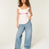 Adjustable Waist Low-Rise Medium Wash Baggy Jeans