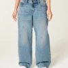 Adjustable Waist Low-Rise Medium Wash Baggy Jeans