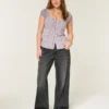 Adjustable Waist Low-Rise Washed Black Baggy Jeans
