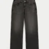 Adjustable Waist Low-Rise Washed Black Baggy Jeans