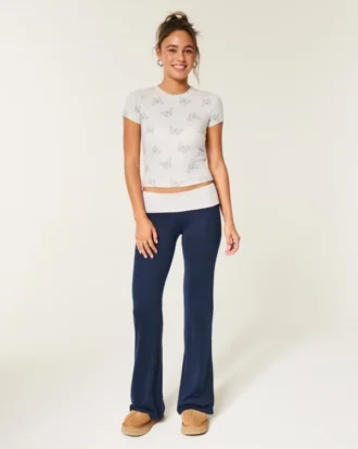 Always Cozy Knit Foldover Waist Flare Pants