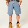 Baggy Embroidered Logo Denim Shorts Baggy Embroidered Logo Denim Shorts