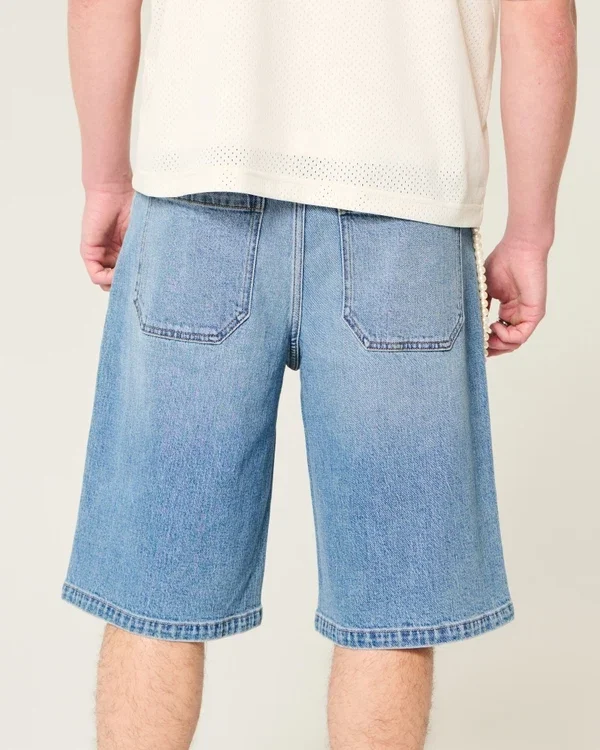 Below-the-Knee Medium Wash Super Baggy Denim Shorts Below-the-Knee Medium Wash Super Baggy Denim Shorts
