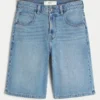 Below-the-Knee Medium Wash Super Baggy Denim Shorts Below-the-Knee Medium Wash Super Baggy Denim Shorts