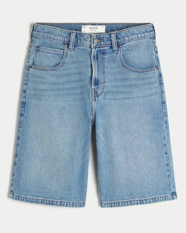 Below-the-Knee Medium Wash Super Baggy Denim Shorts Below-the-Knee Medium Wash Super Baggy Denim Shorts