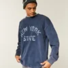 Boxy Heavyweight Long-Sleeve New York State Graphic Tee
