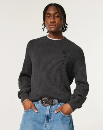 Boxy Rose Graphic Crew Sweater