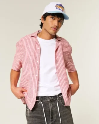 Boxy Short-Sleeve Linen-Blend Shirt