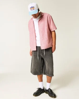 Boxy Short-Sleeve Linen-Blend Shirt