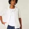 Boxy Short-Sleeve Textural Pattern Shirt