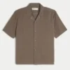 Boxy Short-Sleeve Textural Pattern Shirt