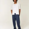 Boxy Short-Sleeve Textural Pattern Shirt