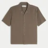 Boxy Short-Sleeve Textural Pattern Shirt