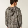 Boxy Thermal Camo Zip-Up Hoodie
