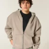 Boxy Thermal-Lined Zip-Up Hoodie