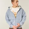 Boxy Thermal-Lined Zip-Up Hoodie