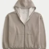 Boxy Thermal-Lined Zip-Up Hoodie
