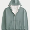 Boxy Thermal-Lined Zip-Up Hoodie