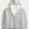 Boxy Thermal-Lined Zip-Up Hoodie