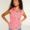 Button-Through Sleeveless Shirt