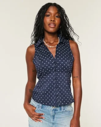 Button-Through Sleeveless Shirt