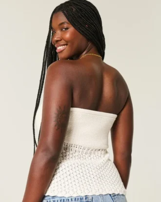 Crochet-Style Strapless Sweater Tube Top