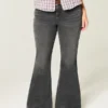 Curvy High-Rise Washed Black Flare Jeans