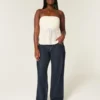 Curvy Low-Rise Dark Wash Foldover Waist Baggy Jeans