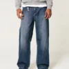 Dark Wash Logo Embroidery Super Baggy Jeans