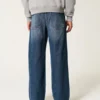 Dark Wash Logo Embroidery Super Baggy Jeans