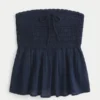 Easy Crochet-Style Fabric Mix Strapless Top Easy Crochet-Style Fabric Mix Strapless Top