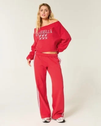 Easy Double Off-the-Shoulder University of Georgia Graphic Sweatshirt