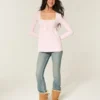 Easy Lace Trim Long-Sleeve Babydoll Top
