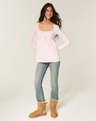 Easy Lace Trim Long-Sleeve Babydoll Top