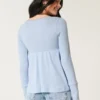 Easy Long-Sleeve Pointelle Babydoll Top