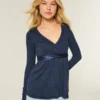 Easy Long-Sleeve Wrap-Front Babydoll Top