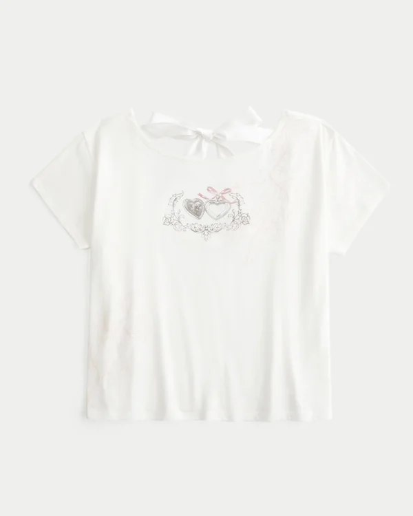 Easy Ribbon Tie-Back Heart Graphic Tee Easy Ribbon Tie-Back Heart Graphic Tee