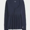 Easy Tie-Back Henley Babydoll Top