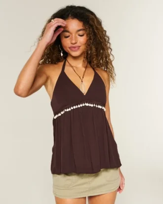 Embellished V-Neck Halter Tank
