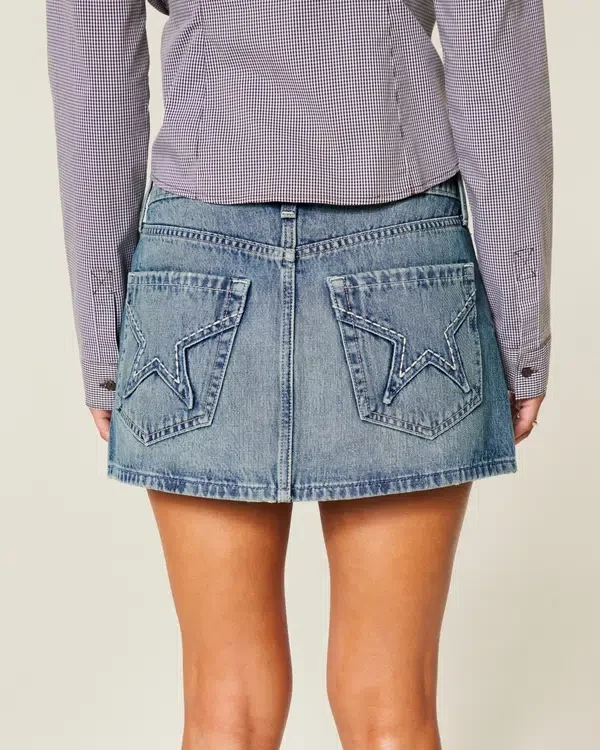 Embroidered Star Pocket Denim Mini Skort Embroidered Star Pocket Denim Mini Skort