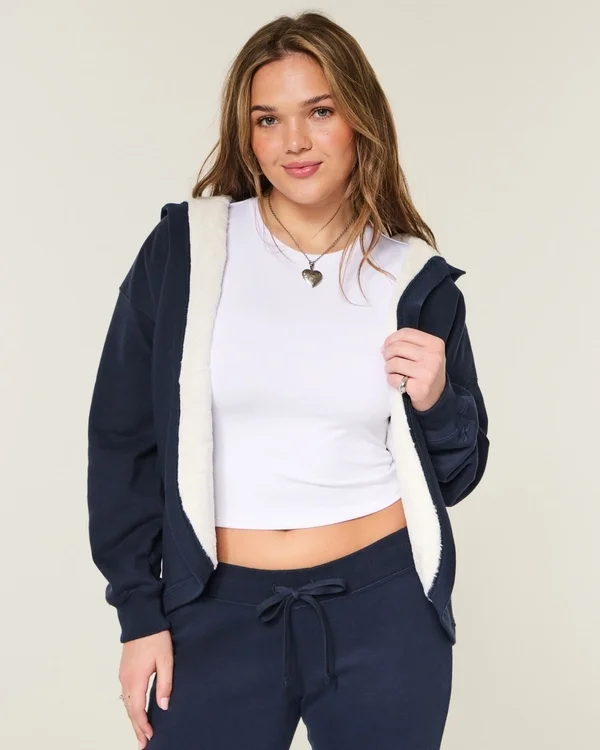 Faux Fur-Lined No-Close Fleece Cardigan Faux Fur-Lined No-Close Fleece Cardigan