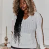 Faux Fur Trim Hooded Cable-Knit Sweater Faux Fur Trim Hooded Cable-Knit Sweater