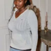 Faux Fur Trim Hooded Cable-Knit Sweater Faux Fur Trim Hooded Cable-Knit Sweater