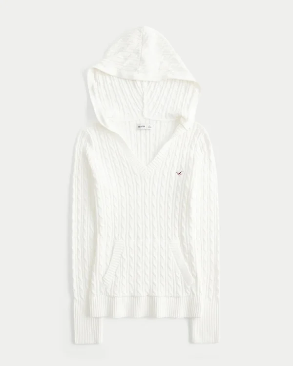 Faux Fur Trim Hooded Cable-Knit Sweater Faux Fur Trim Hooded Cable-Knit Sweater