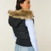 Faux Fur Trim Hooded Y2K Vest