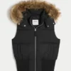 Faux Fur Trim Hooded Y2K Vest