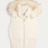 Faux Fur Trim Hooded Y2K Vest