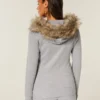 Faux Fur Trim Logo Graphic Zip-Up Hoodie