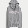 Faux Fur Trim Logo Graphic Zip-Up Hoodie